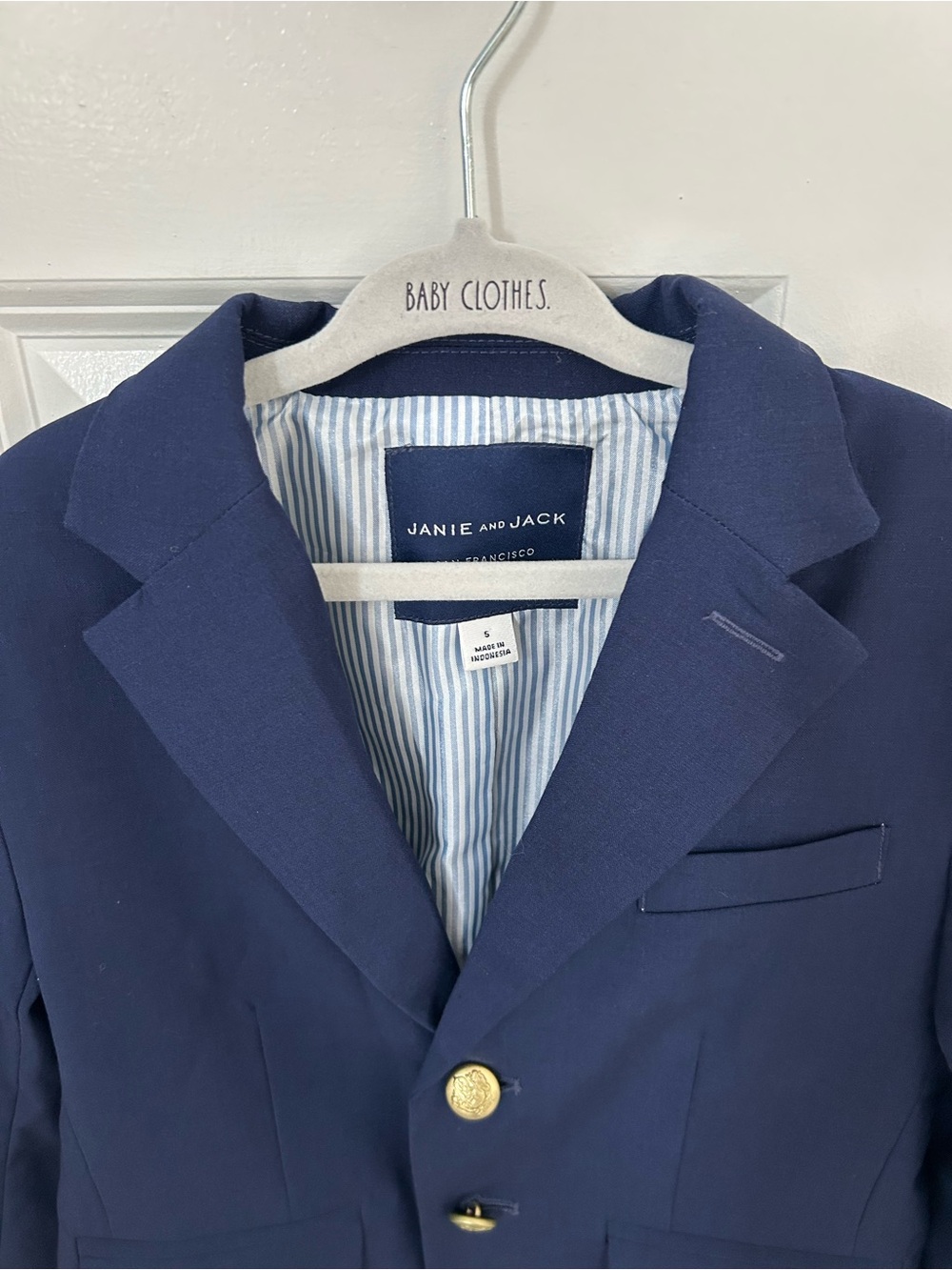 Janie and Jack Boys Navy Blue Suit Jacket Blazer Size 5 wedding 2-Button wool - Picture 7 of 9